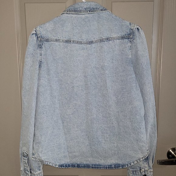 Front Button Puff Sleeve Denim Shirt - Picture 3 of 3